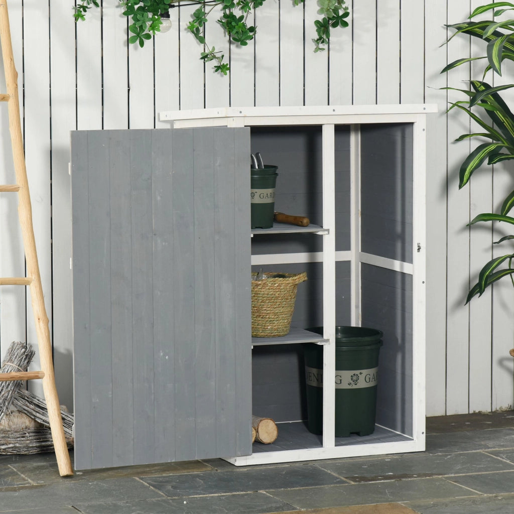 Armadio da giardino con due ripiani interni e serratura in legno nero per esterni compatto e resistente alle intemperie