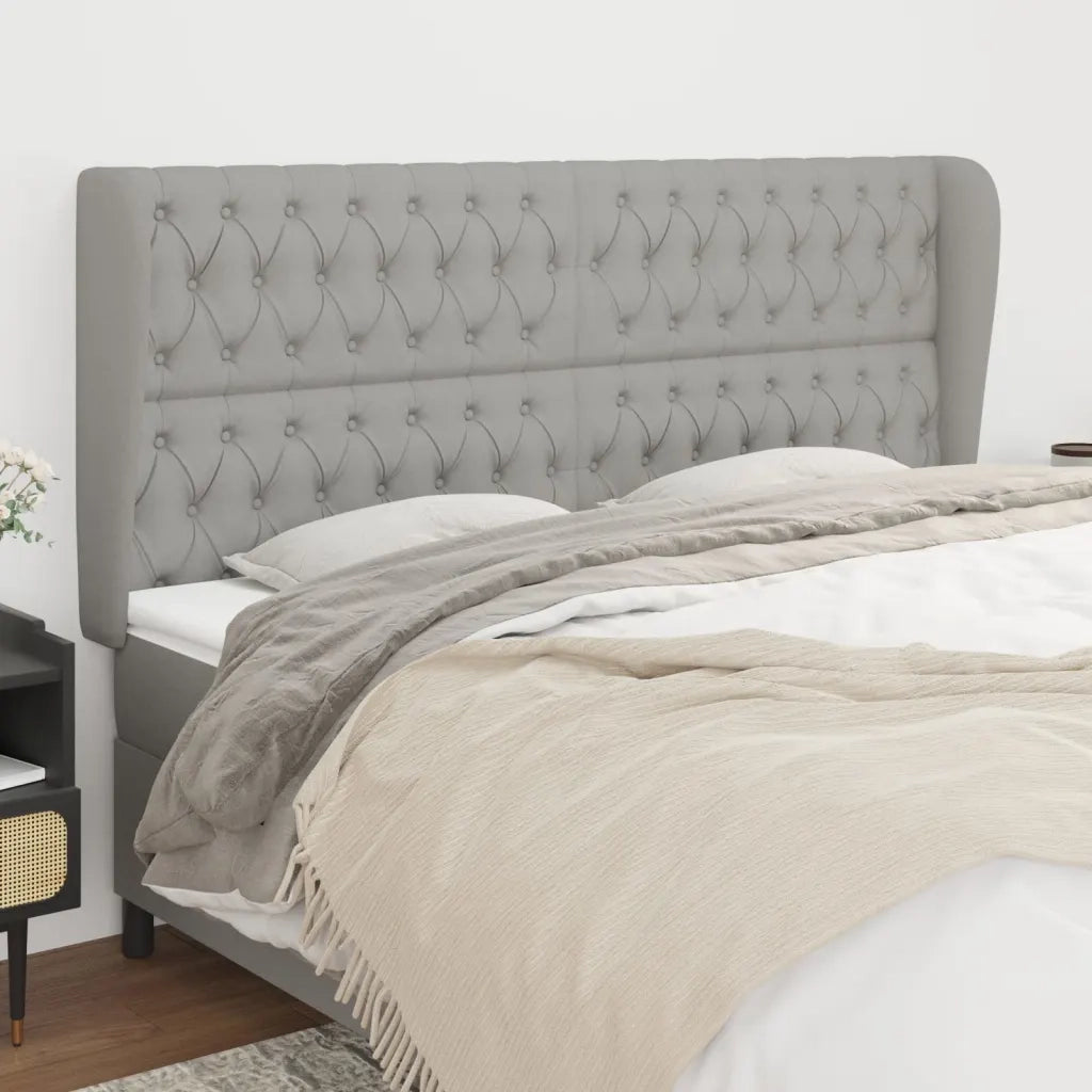 Testiera | Testata ad Orecchio Grigio Chiaro 203x23x118/128 cm in Tessuto