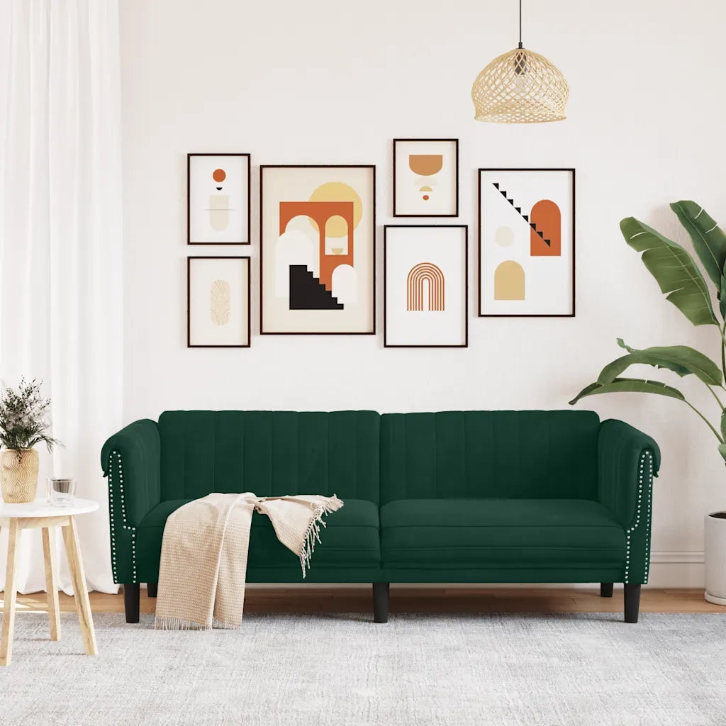 Divano a 3 Posti-Sofa 3 Posti Verde Scuro in Velluto