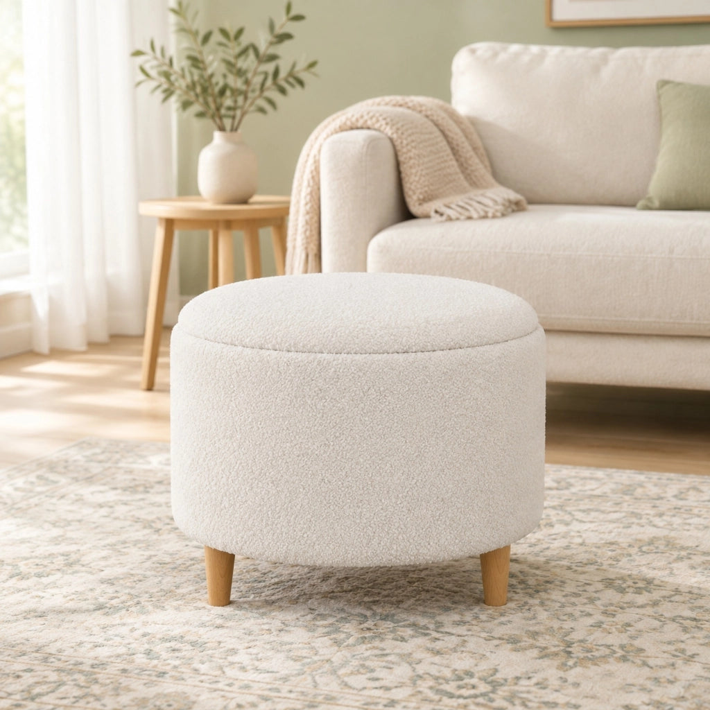 Pouf contenitore rotondo Ø56 x 42 cm in poliestere bianco, senza montaggio