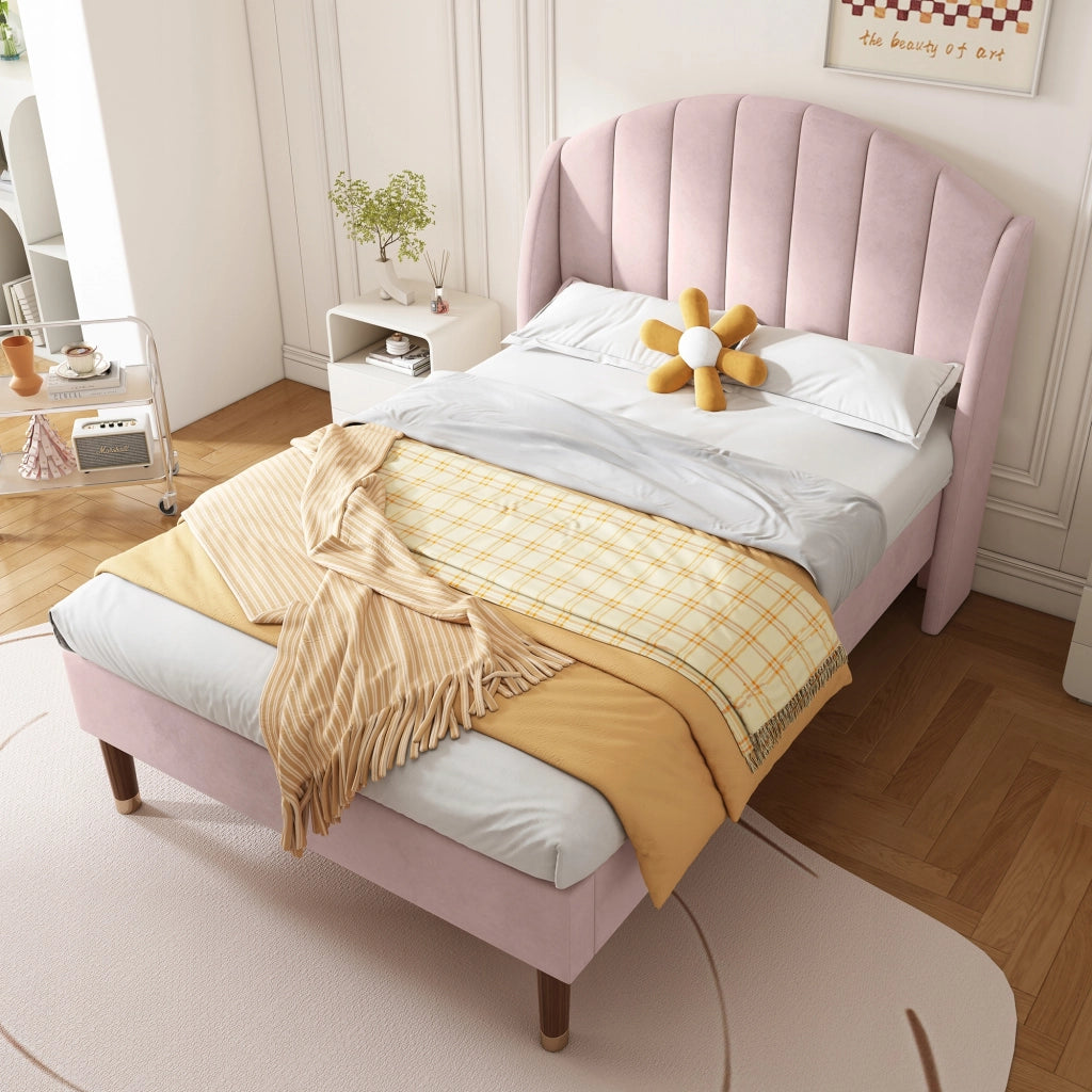 Letto imbottito 90x200 - Xylo - Rosa, velluto