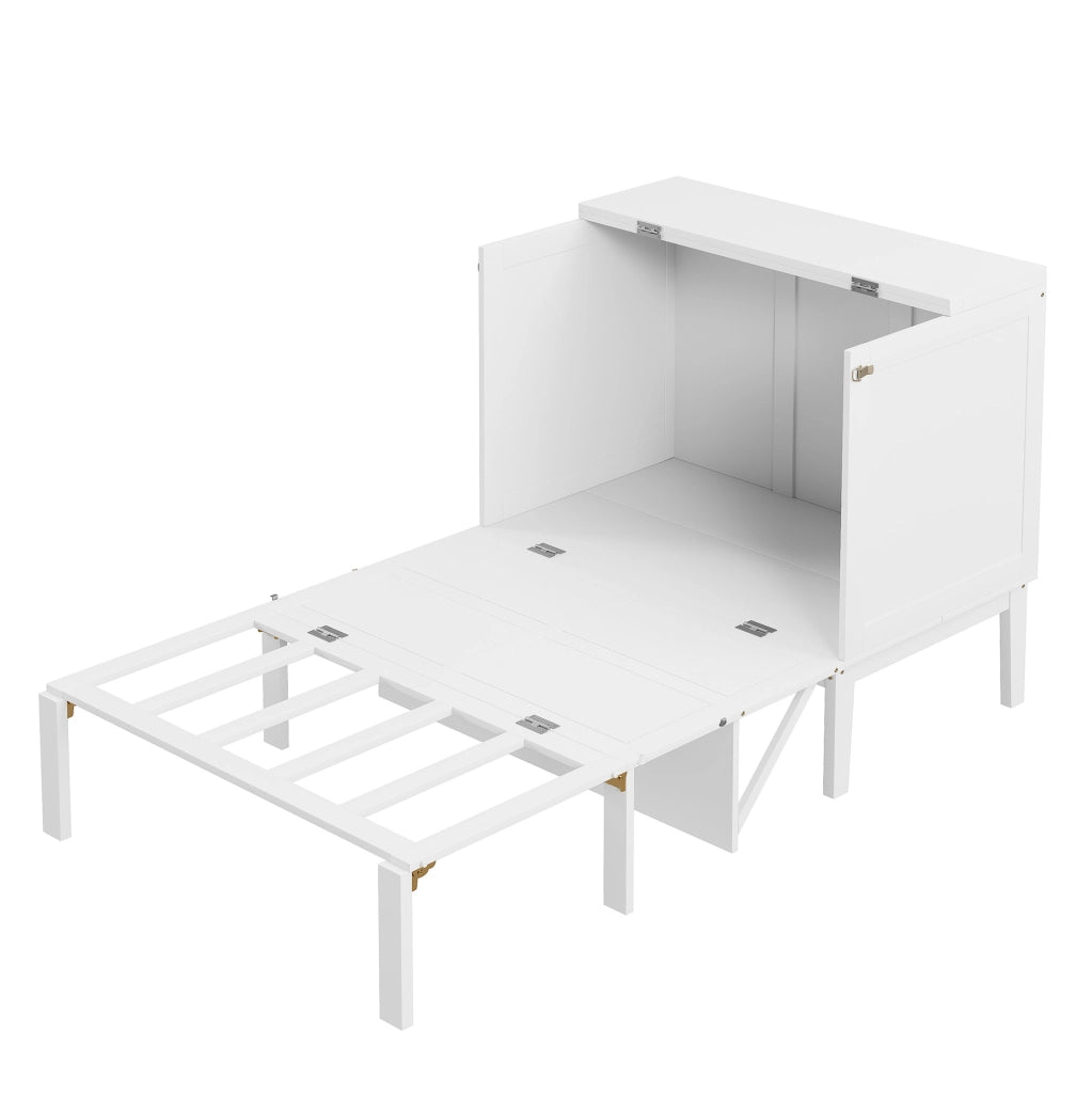 Letto a scomparsa verticale 90x200 cm bianco con rete a doghe e spazio contenitivo