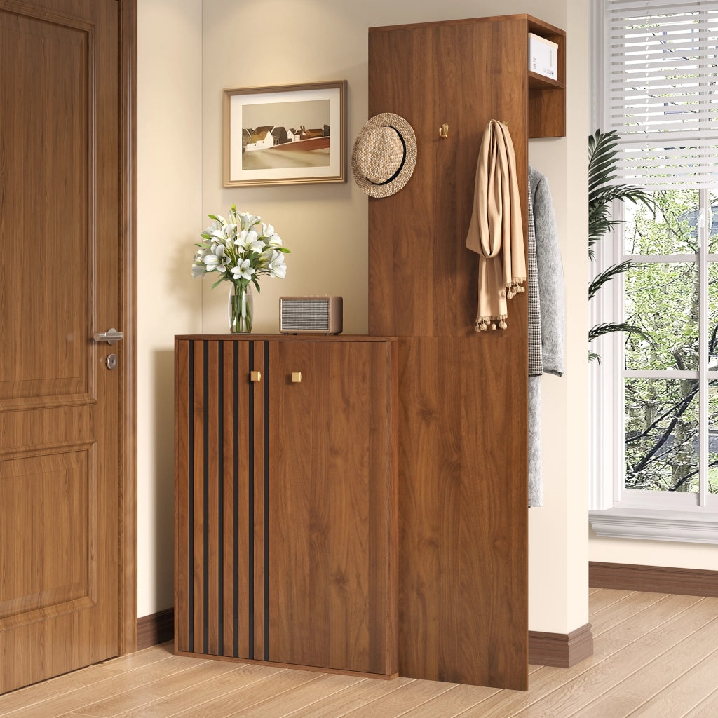 Set mobili da ingresso con scarpiera, appendiabiti in MDF noce