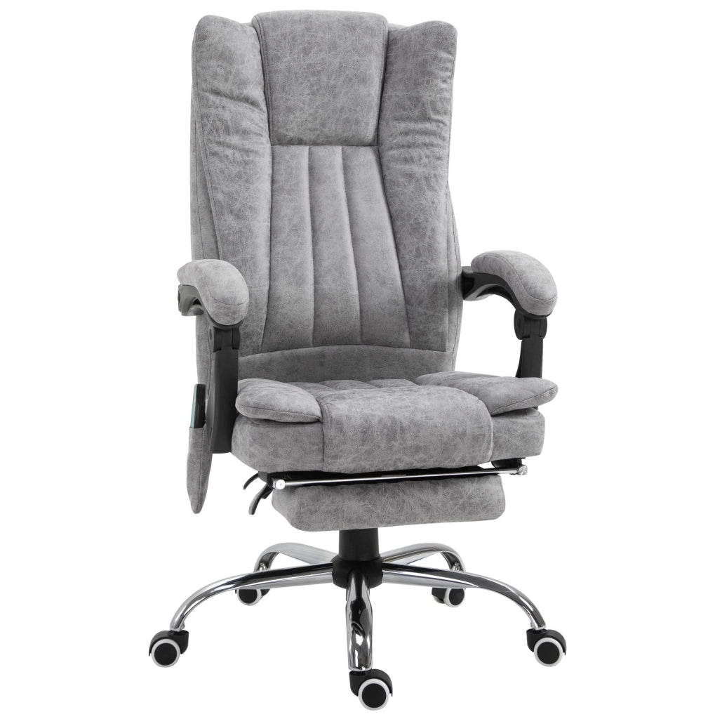Poltrona da Ufficio con Funzione Massaggio e Riscaldamento, Poggiapiedi e Recliner Regolabile 62x67x113-120 cm Grigia