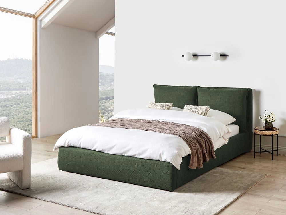 Letto matrimoniale in tessuto verde scuro con contenitore 160 x 200 cm camera da letto moderna