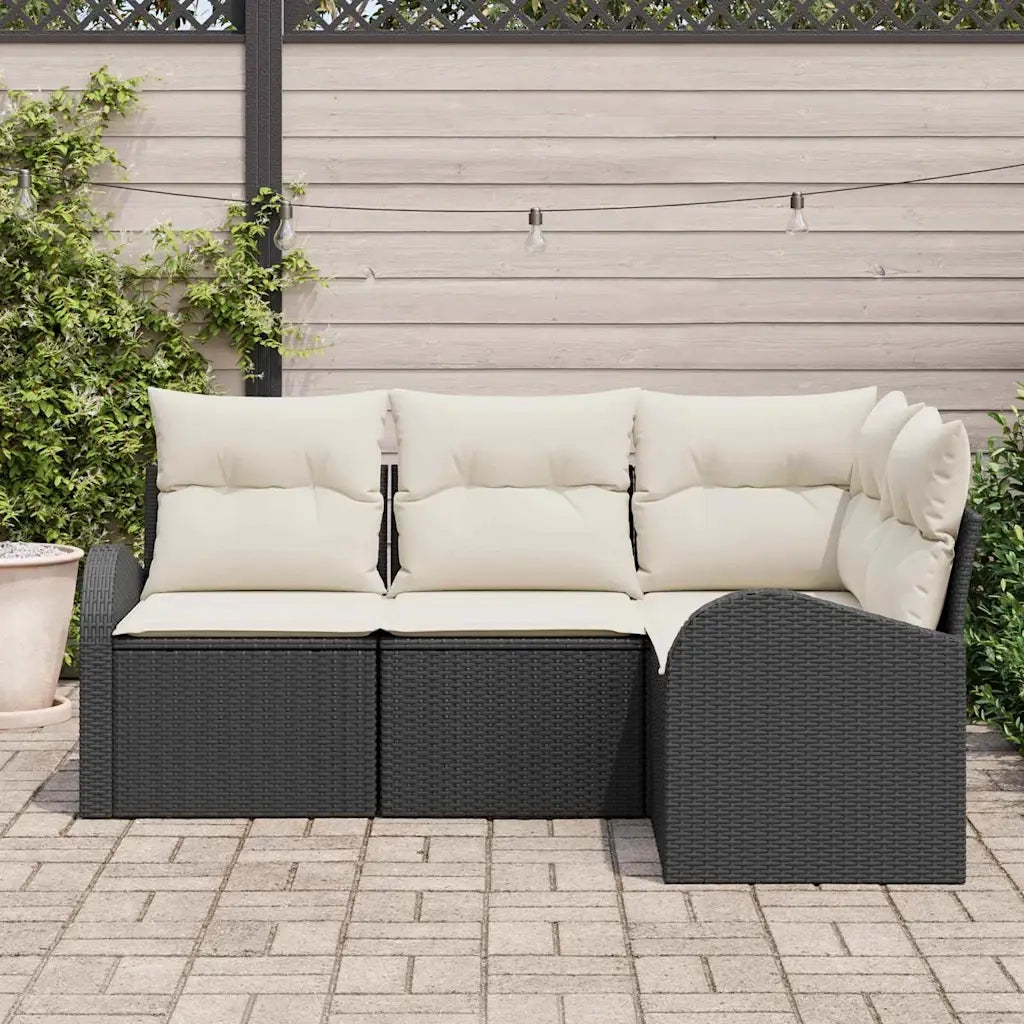 Set Divano da Giardino 4 pcs Nero e Bianco polyrattan