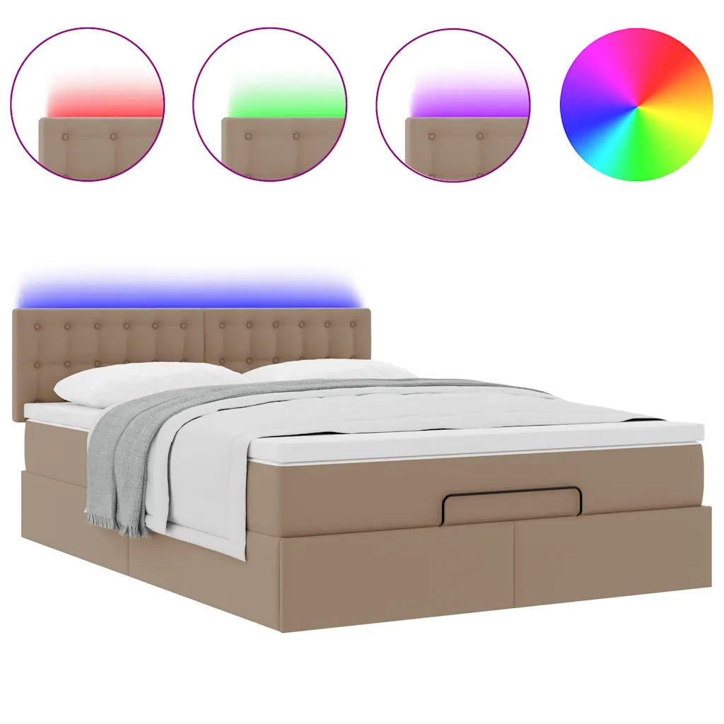 Pouf Letto con Materassi e LED Cappuccino 140x190cm Similpelle