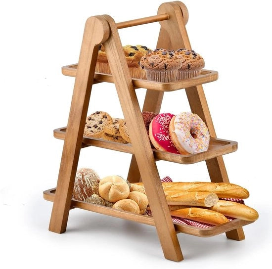 Etagère in legno con 3 livelli e tavoli da servizio - Piatto rettangolare per raclette e picnic