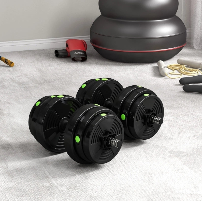 Set manubri e bilanciere 2 in 1 nero in plastica; pesi regolabili 25 kg