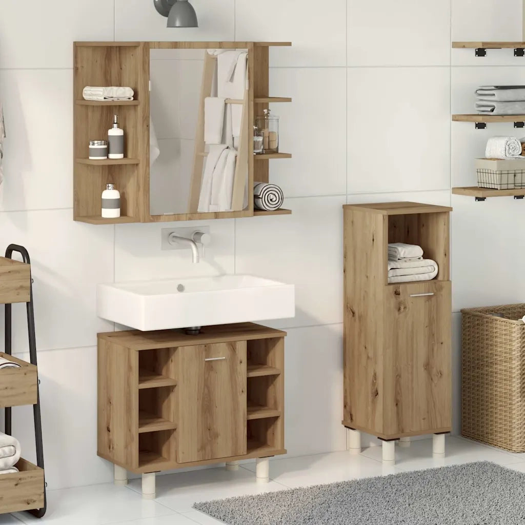 Set Mobili da Bagno 3 pz Rovere Artigianale Legno Multistrato 3328568