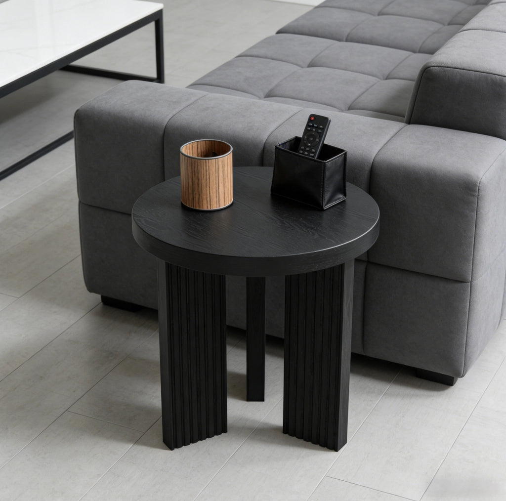 Tavolino rotondo da salotto in MDF nero HOMVRA