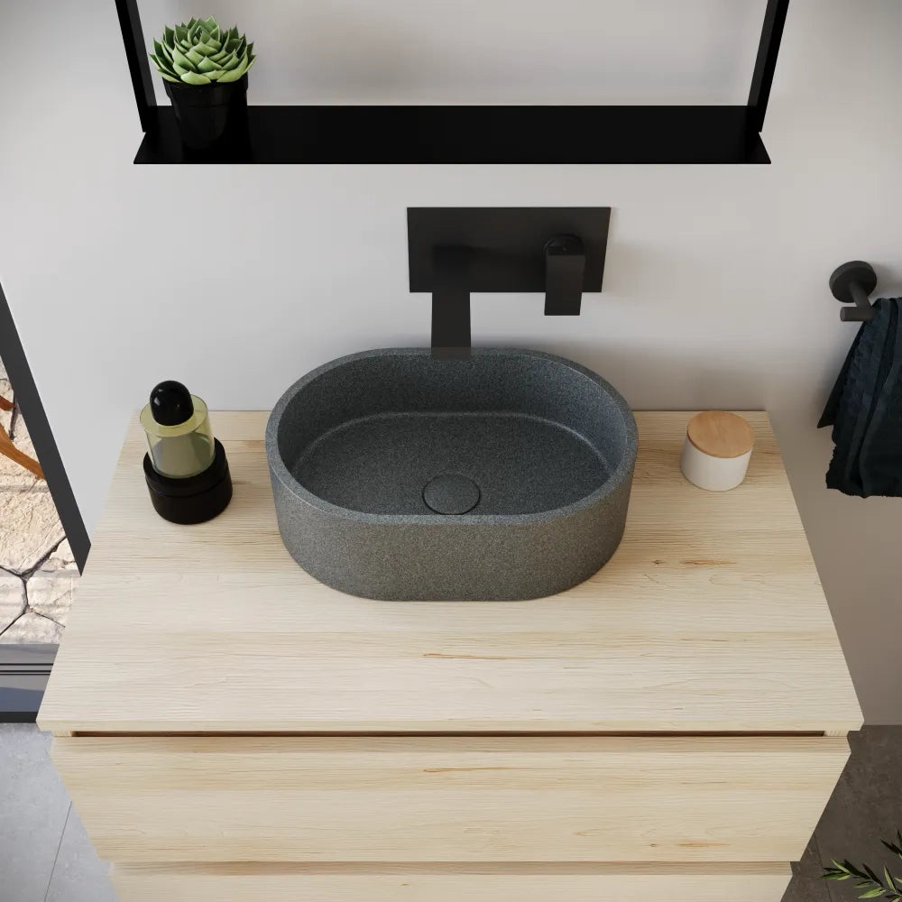 Lavabo da appoggio ovale in microcemento 40x28x12 cm grigio | Bolsena