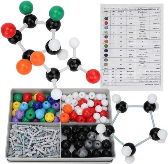 Set di Costruzione Molecolare - 240 Pezzi - Atomi e Molecole - Modello di Struttura - Set per Studenti - Strutture Organiche e Anorganiche - Adatto per Insegnanti - Pacchetto di Costruzione di Molecole Colorate con Orbite di Elettroni.