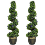 Set Piante Finte Bosso a Spirale e Lavanda ¨C Minimal ¨C Verde e Blu 115cm