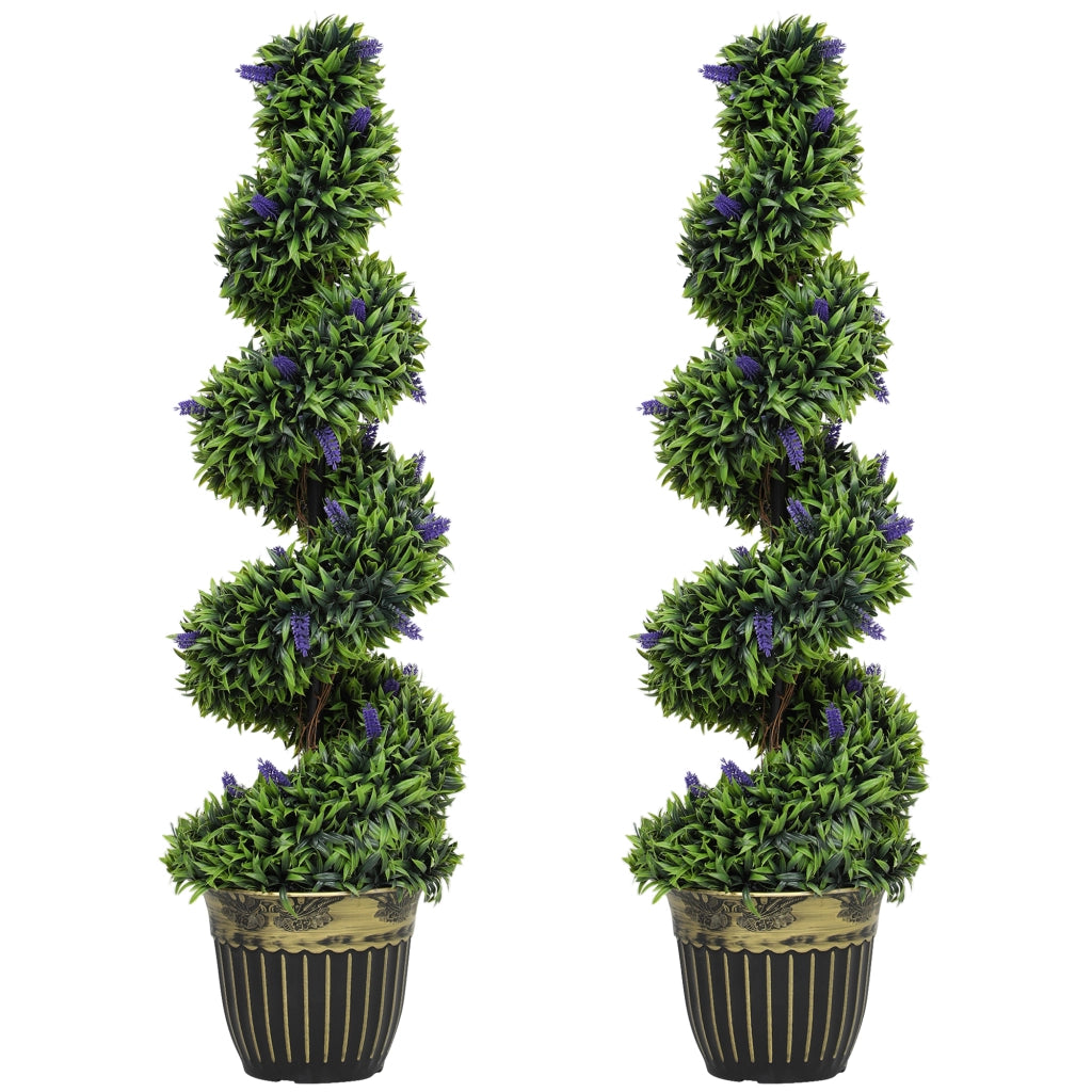 Set Piante Finte Bosso a Spirale e Lavanda ¨C Minimal ¨C Verde e Blu 115cm
