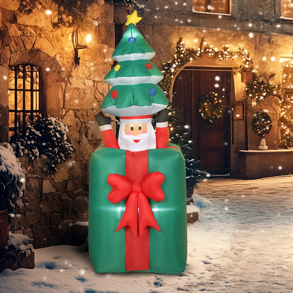 Babbo Natale Gonfiabile Decorazione Natalizia con Luci LED in Poliestere per Interno ed Esterno Rosso e Verde Resistente per Casa e Giardino