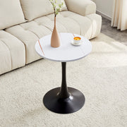 Tavolo rotondo con base centrale in MDF e metallo bianco e nero con piano termoformato altezza 72 cm