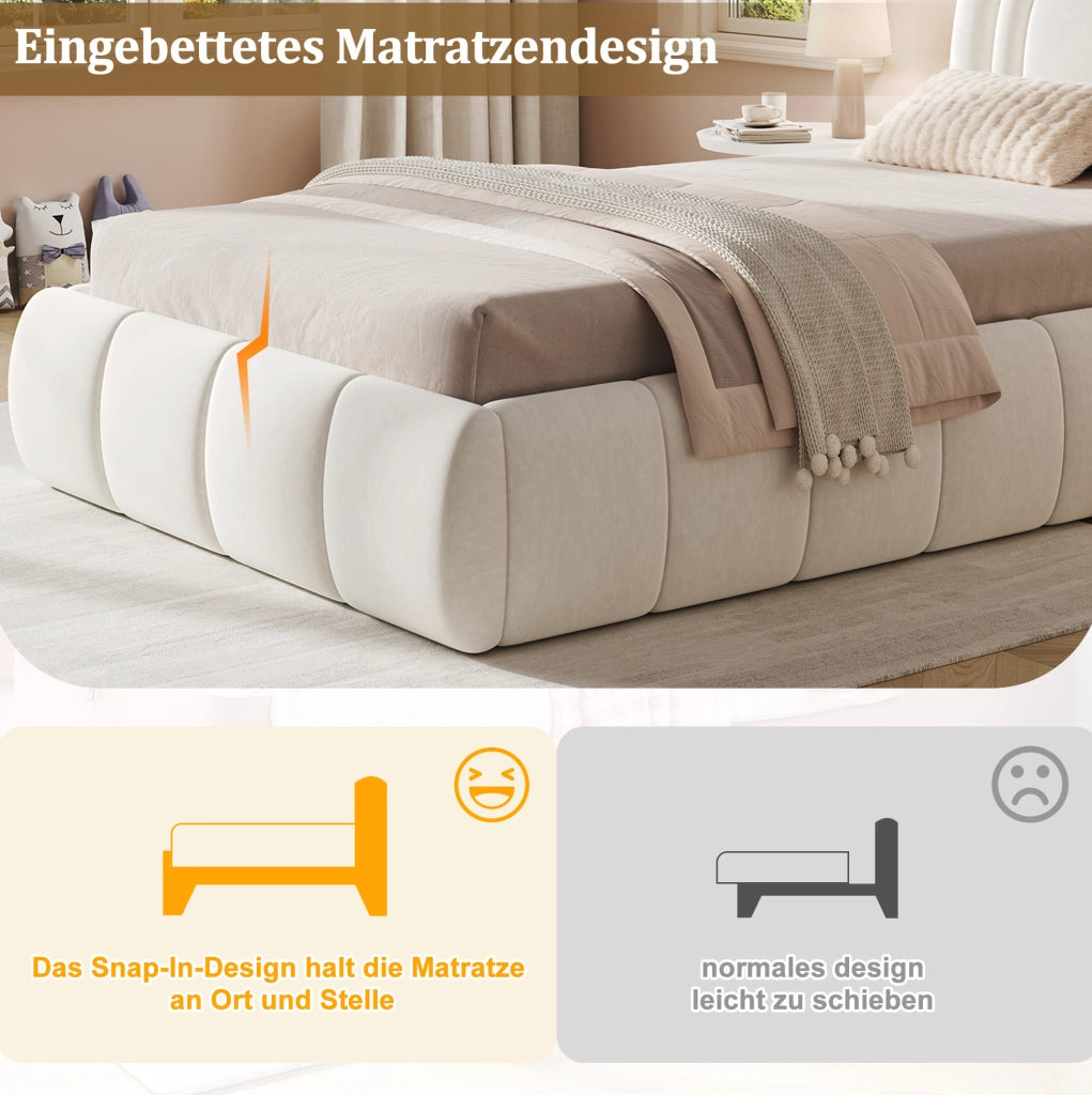 LETTO Contenitore per bambini 90x200 cm in velluto beige con rete a doghe