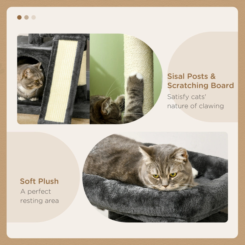 Tiragraffi angolare per gatti con colonna in sisal e tavoletta tiragraffi piattaforme e cucce grigio scuro 59 × 39 × 83 cm