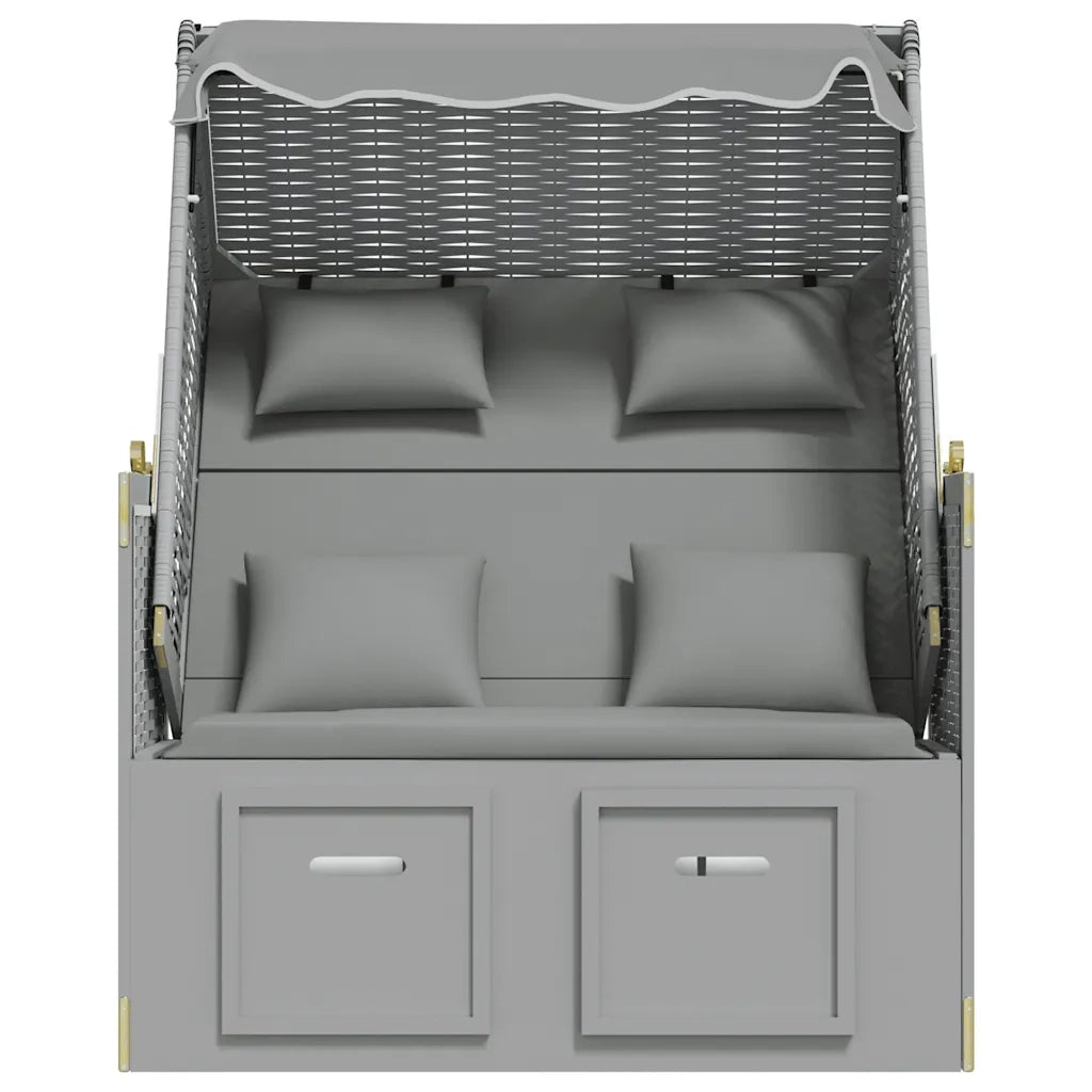 Strandkorb con Cuscini in Polyrattan e Legno Massello Grigio CFW2879513