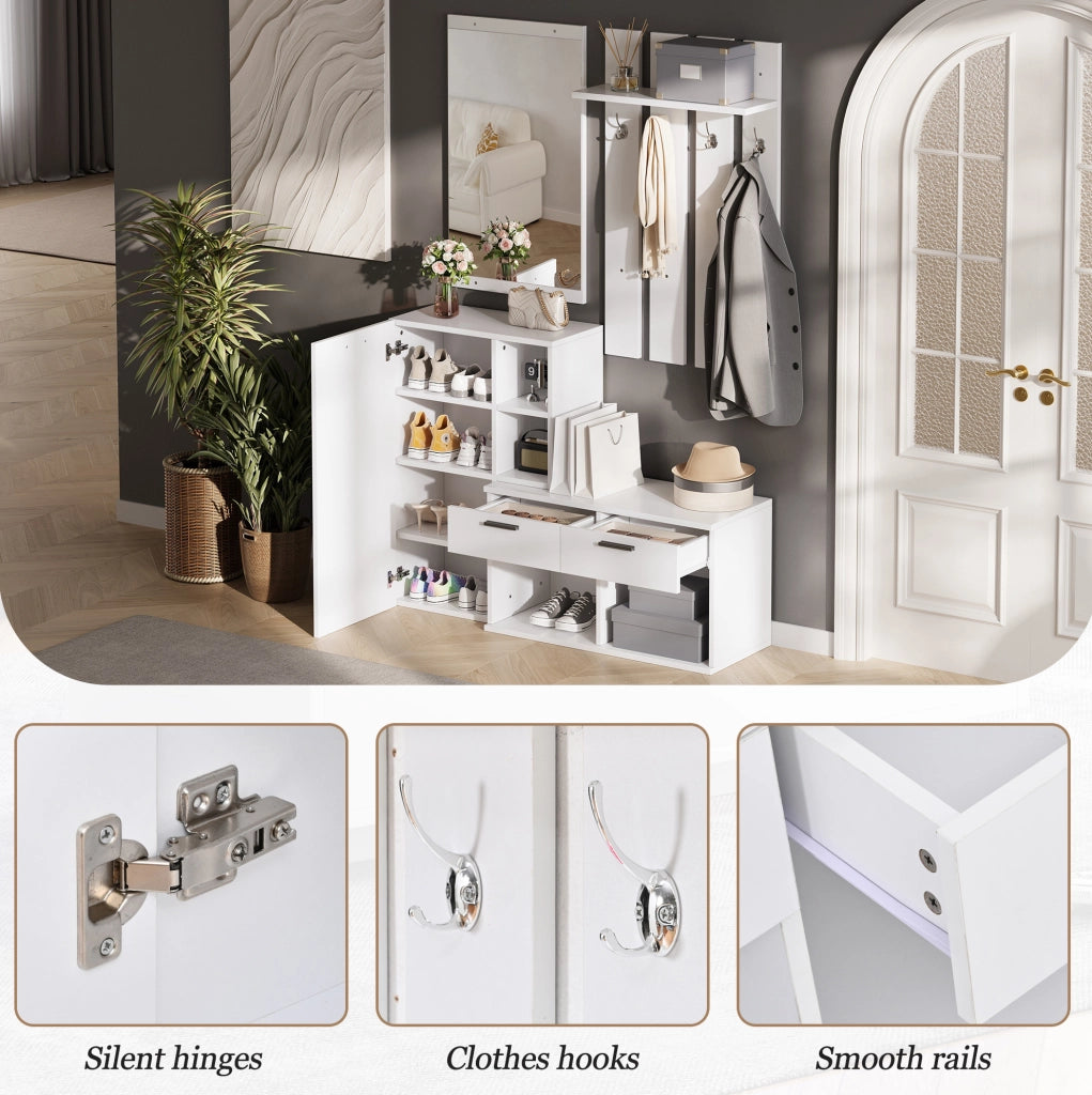 Mobile guardaroba da ingresso con scarpiera; specchio e 2 cassetti; MDF bianco; 120 ¡Á 35 ¡Á 175.5 cm