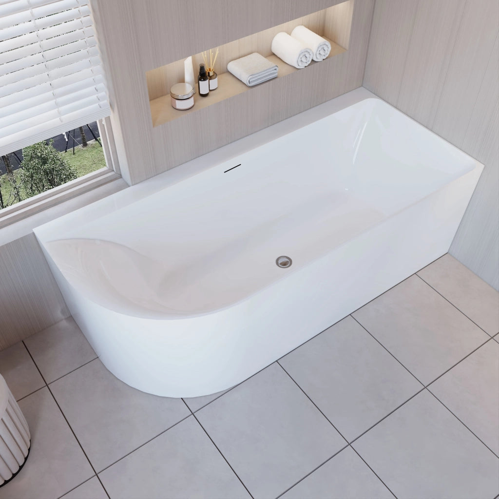 Vasca da Bagno a Isola in Acrilico 180x80x60 cm Semi-Freestanding Colore Bianco Angolo a Parete verso Destro