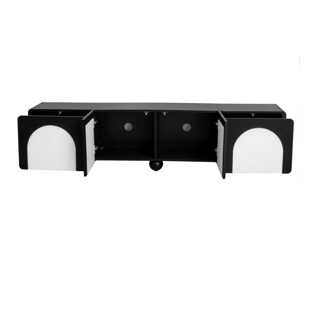 Mobile TV 180x38x45 cm con 2 cassetti e 2 ante in MDF nero e bianco