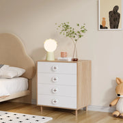 COMODINO 4 cassetti 80x54x90 cm MDF Naturale e Bianco