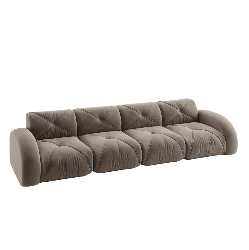 Divano modulare 358x95x76 cm in ciniglia tortora, senza montaggio