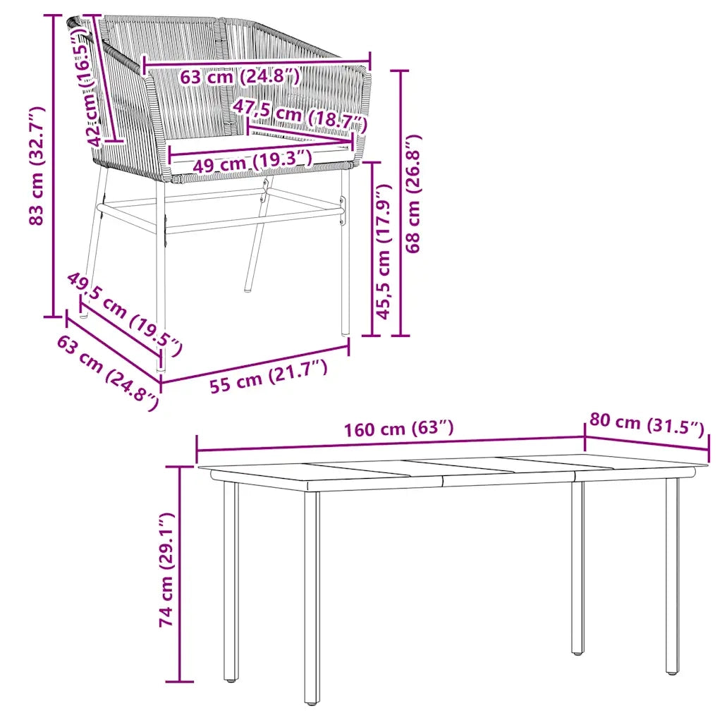Set da Pranzo da Giardino con Cuscini 5 pz Polyrattan Vetro 3334614