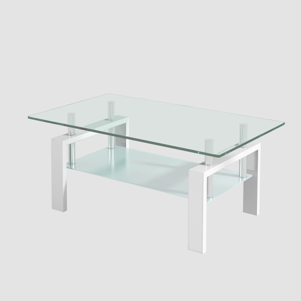 Tavolino da caffè bianco in vetro temperato 100x60x44 cm per soggiorno