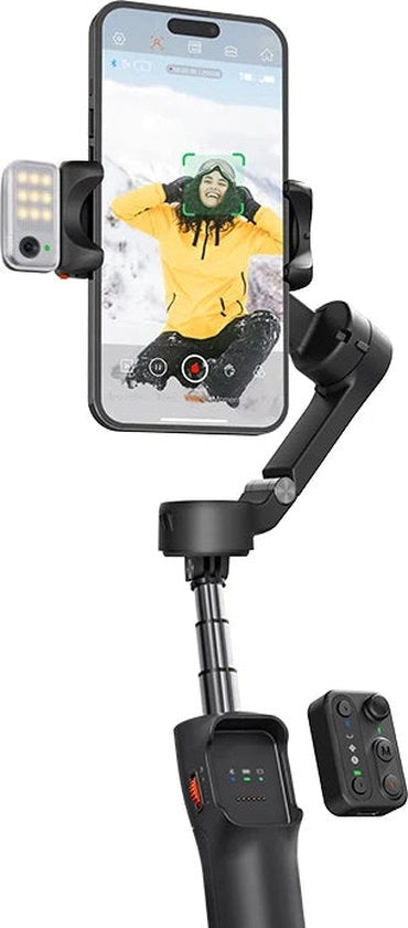 Gimbal per Smartphone e Fotocamera - Manuale senza Mirino - 3 Assi - Tracciamento del Volto con AI - Stabilizzatore per Smartphone - Materiale in Fibra di Carbonio - Panning e Roll 330 - Angolo di Coda 80 - Nero