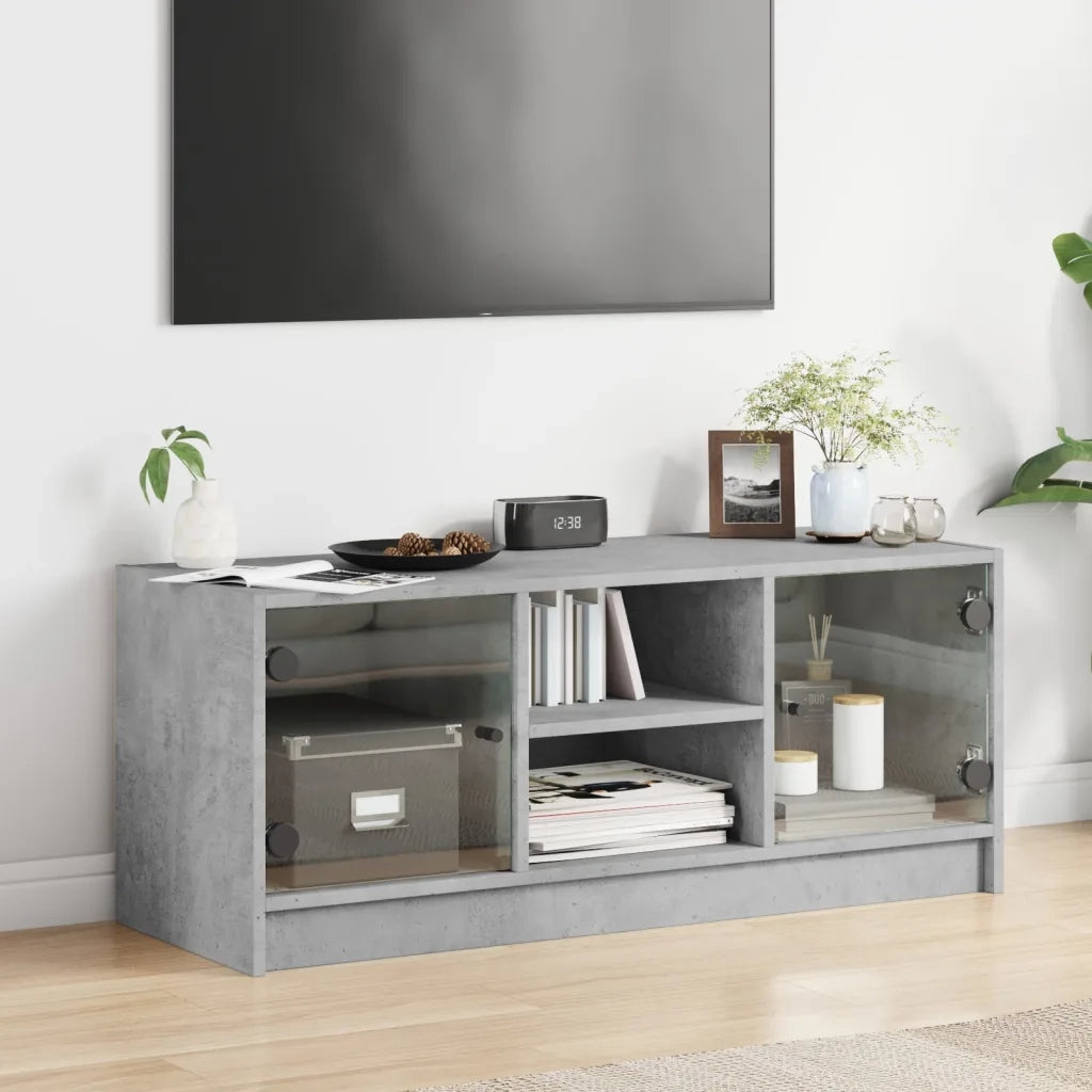 Mobile Porta TV con Ante in Vetro Grigio Cemento 102x37x42 cm 836374