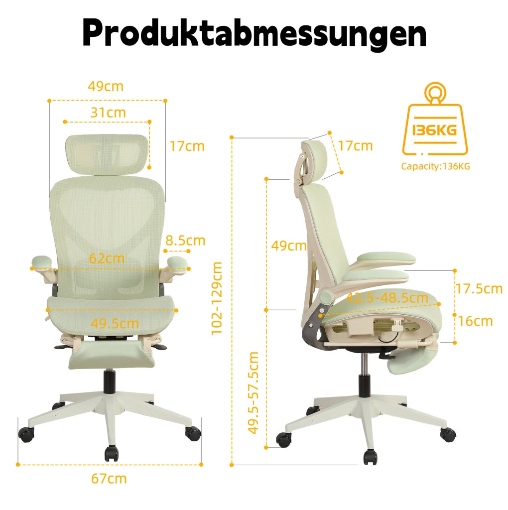 SEDIA da Ufficio Ergonomica Pieghevole in Rete Verde
