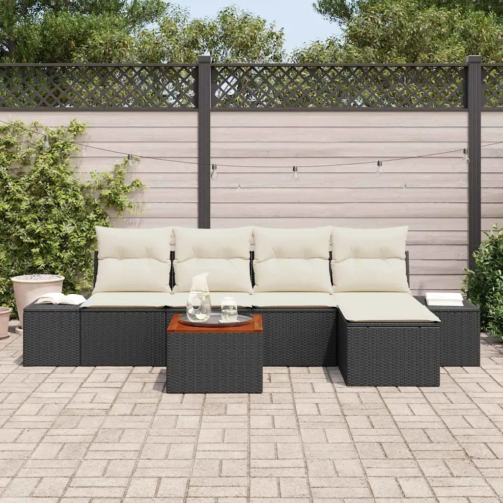 Set Divano da Giardino con cuscino 6 pcs Nero polyrattan