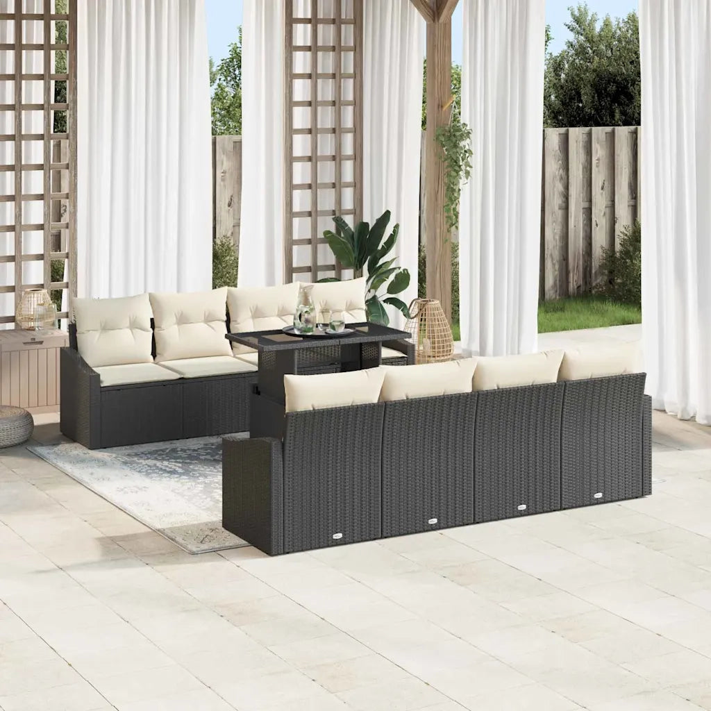 Set Divano da Giardino 7 pcs Nero e crema polyrattan
