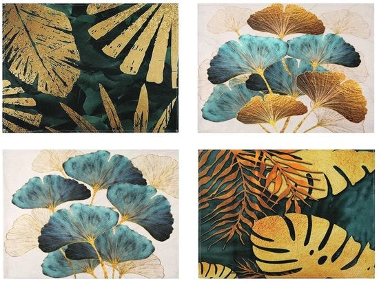 Set di Tavola Retro - Proteggi il Tavolo - 4 Pezzi - Verde e Oro - 100% Lino A - 45 x 32 cm