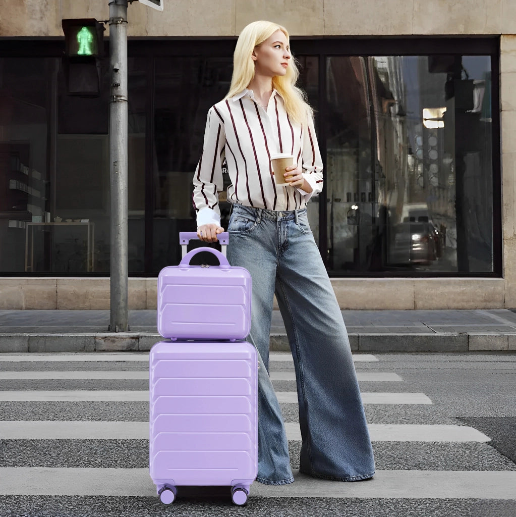 Set valigie rigide 19" con beauty case 14" in ABS blu e viola HOMVRA