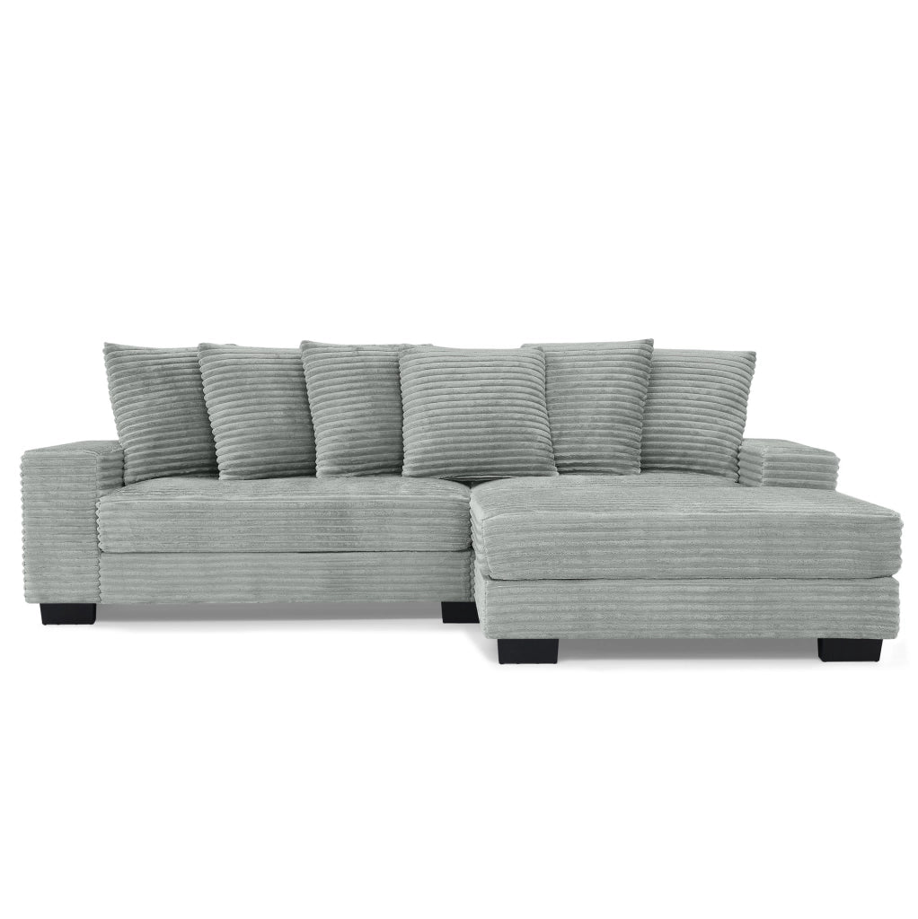 Divano angolare a L 4 posti 256;5 x 133;5 x 89 cm in corduroy grigio; con 6 cuscini