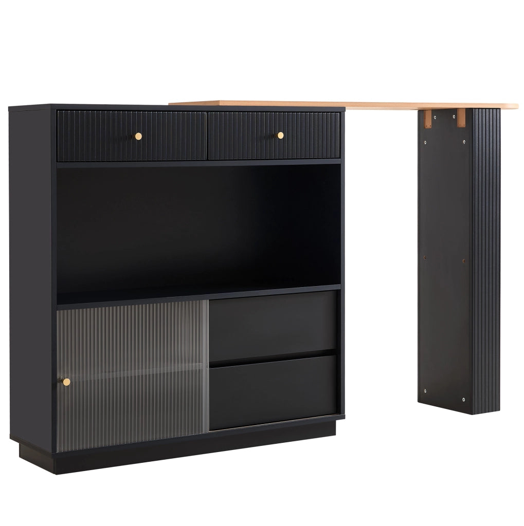 Isola cucina girevole 360° con bancone bar; contenitore e LED; estensione max 183 cm; nera HOMVRA
