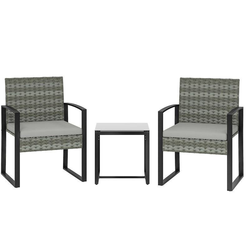 Set da Giardino in Rattan 3 Pezzi con 2 Poltrone e Tavolino con Cuscini Rimovibili Grigio Chiaro