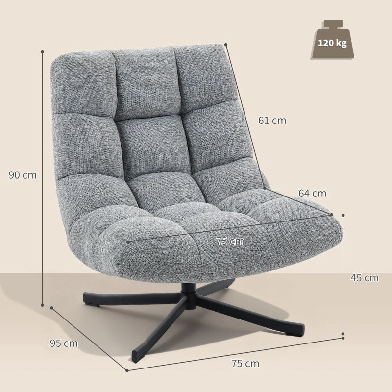 Poltrona girevole 360° con seduta imbottita in poliestere grigio
