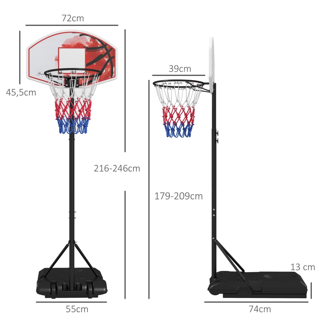 Canestro da basket mobile 74x55x216-246 cm in acciaio multicolore regolabile