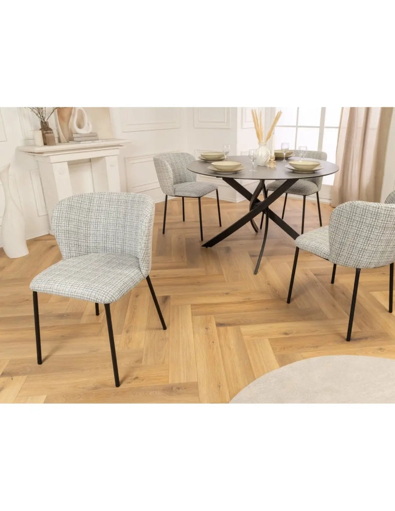 Set di 2 sedie PAVIA con motivo a quadretti blu e bianco - Schienale arrotondato e gambe nere