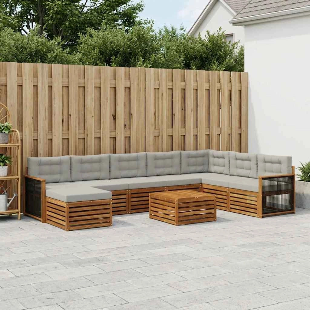 Set di divani da esterno 9 pz Naturale e Grigio Chiaro 3383744