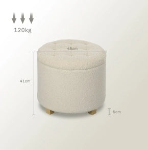 Panca rotonda con contenitore e rivestimento in tessuto color crema, Ø45 x 41 cm, struttura in legno di pino