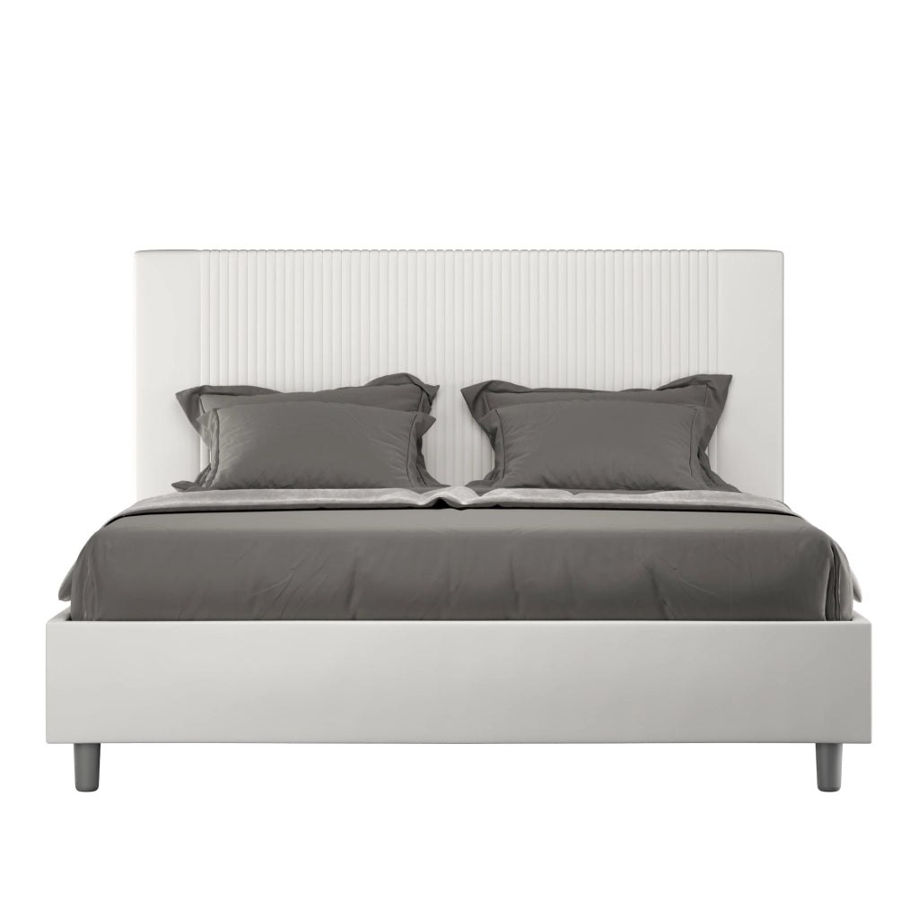 BS COM Letto queen size senza rete imbottito 150x190 similpelle bianco