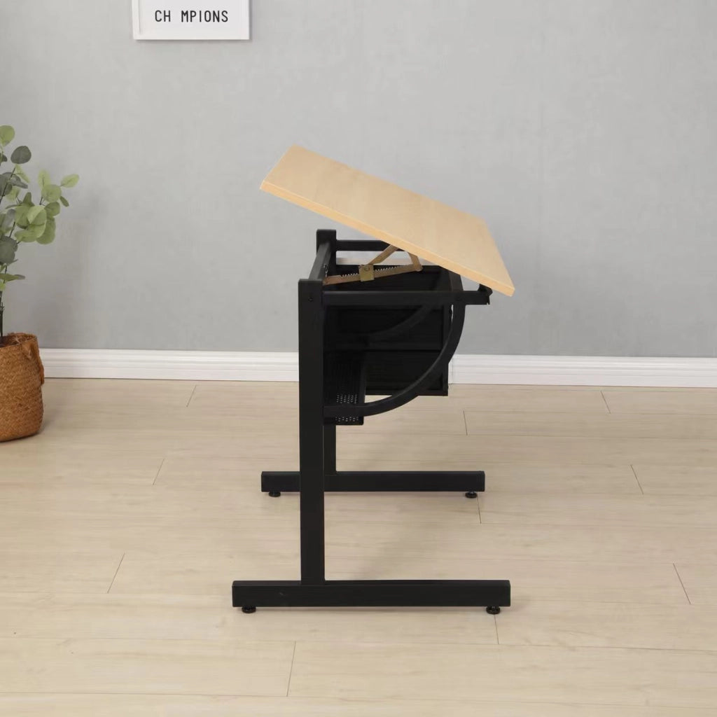 Tavolo da disegno e da lavoro in acero con sgabello e 3 cassetti, acero