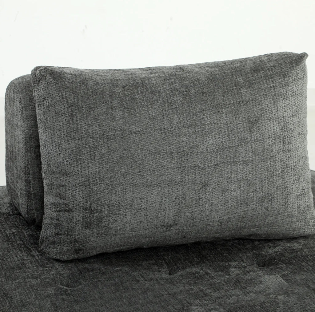 Poltrona letto singola ULEVR 97x194 cm in ciniglia grigia, 2 in 1 con cuscino e supporto trapezoidale