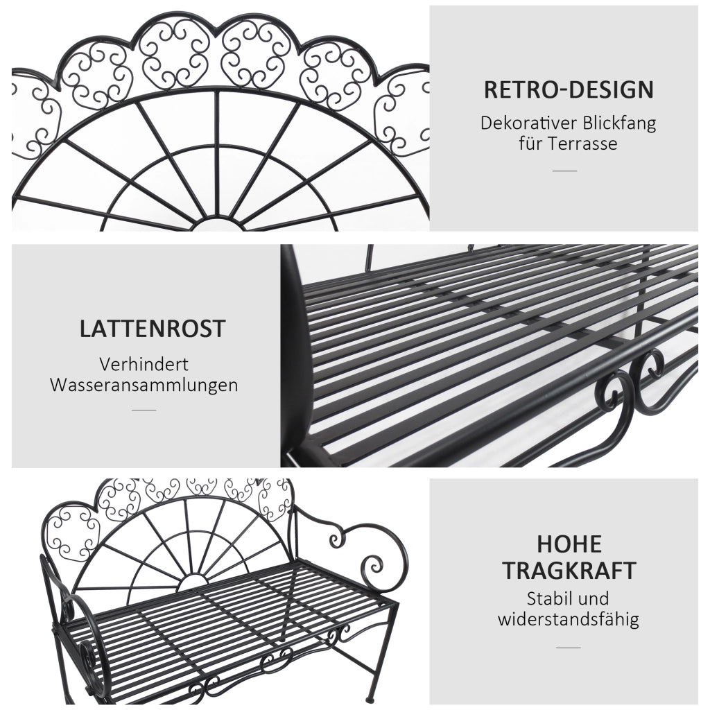 PANCHINA DA GIARDINO 2 posti 107 x 55,5 x 90,5 cm metallo nero